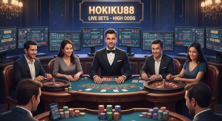 Pemain menikmati live casino aman dengan deposit minimal di Hokiku88, dealer profesional, meja blackjack, roulette, dan baccarat, odds tinggi, suasana elegan dan realistis.