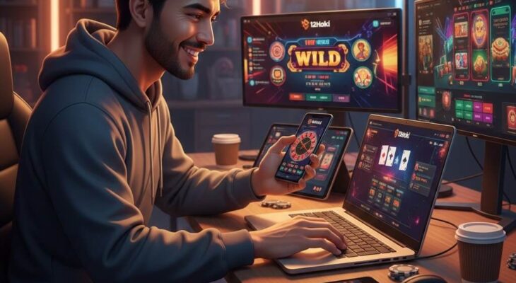 Pemain fokus bermain live games fair di laptop dan smartphone dengan tampilan interaktif di 12Hoki.